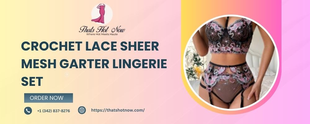 Crochet Lace Sheer Mesh Garter Lingerie Set